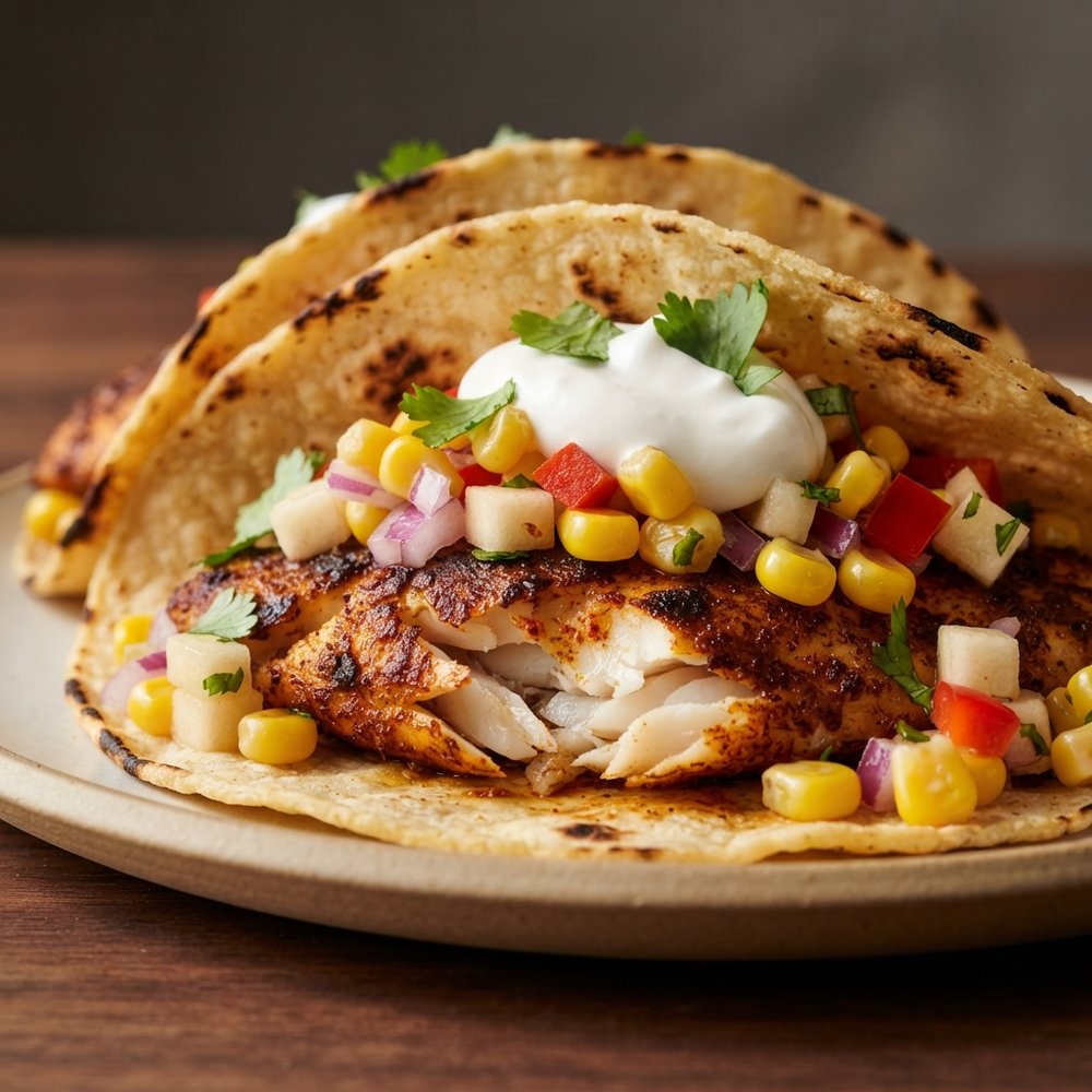 Spiced Fish Tacos with Crisp Corn-Jicama Salsa