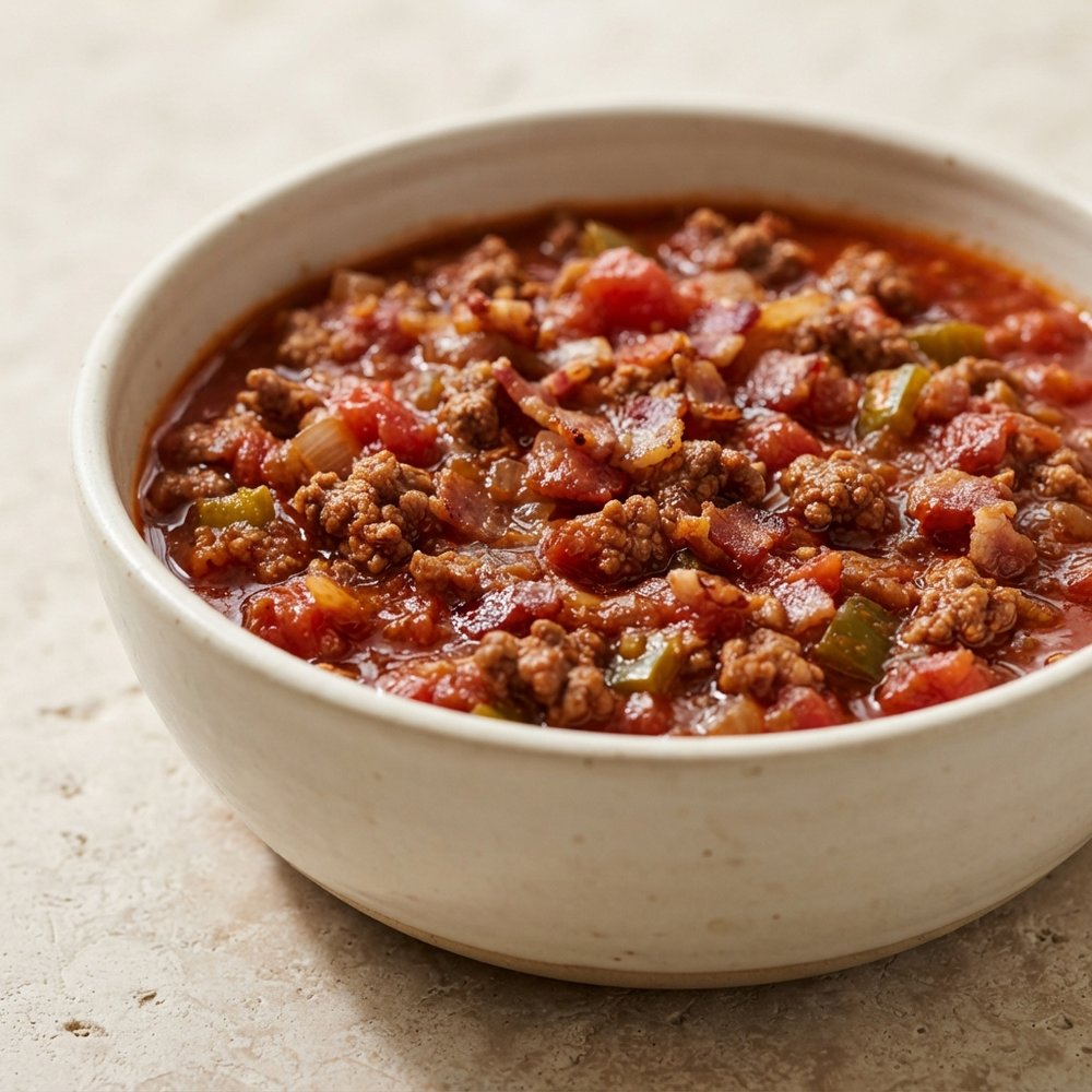 Beanless Bacon Beef Chili