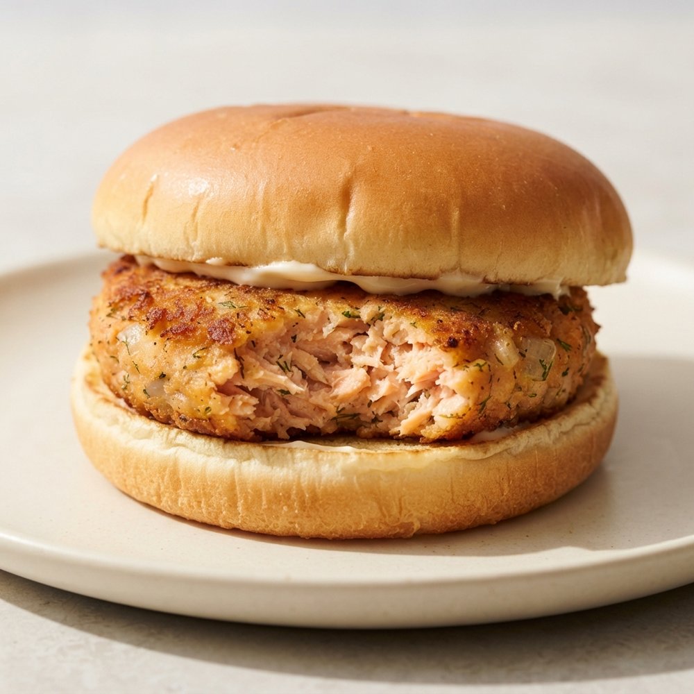 Crispy Air-Fried Salmon Patties on Brioche