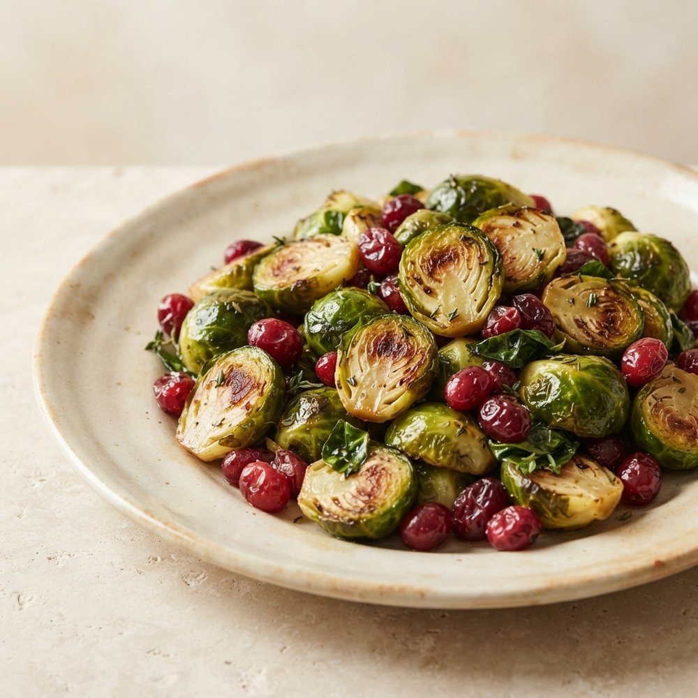 Thyme-Roasted Brussels Sprouts with Fresh Cranberries