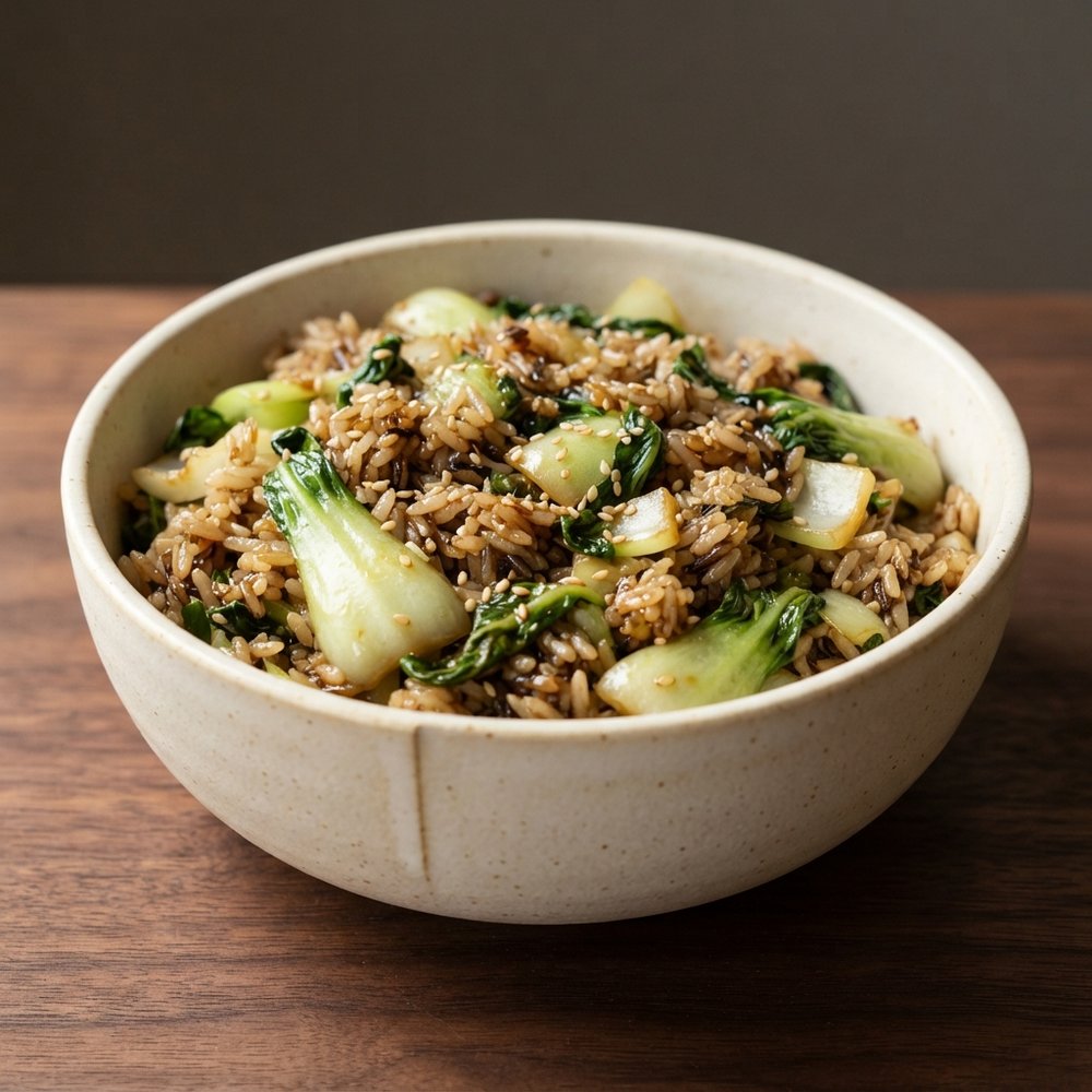 Steamed Rice with Bok Choy