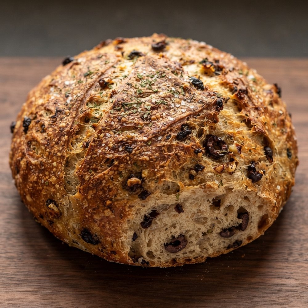 No-Knead Skillet Olive Bread
