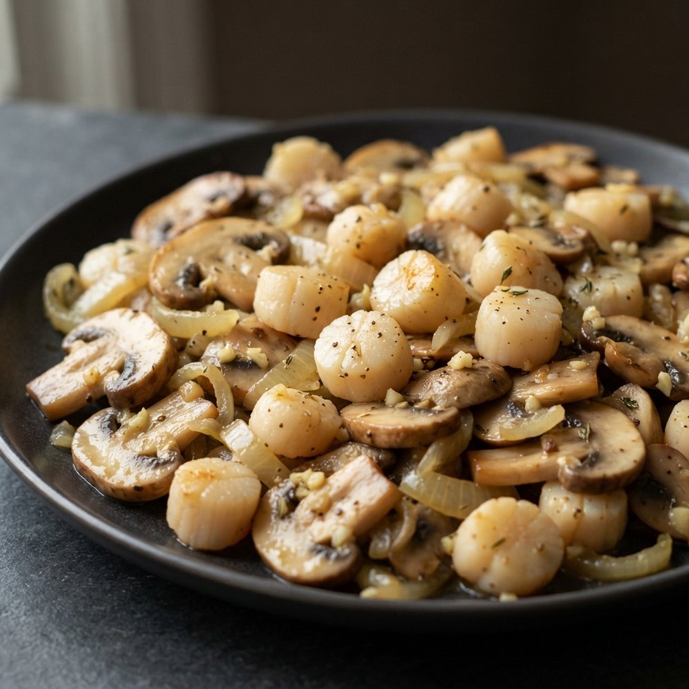 Butter-Sautéed Bay Scallops with Mushrooms
