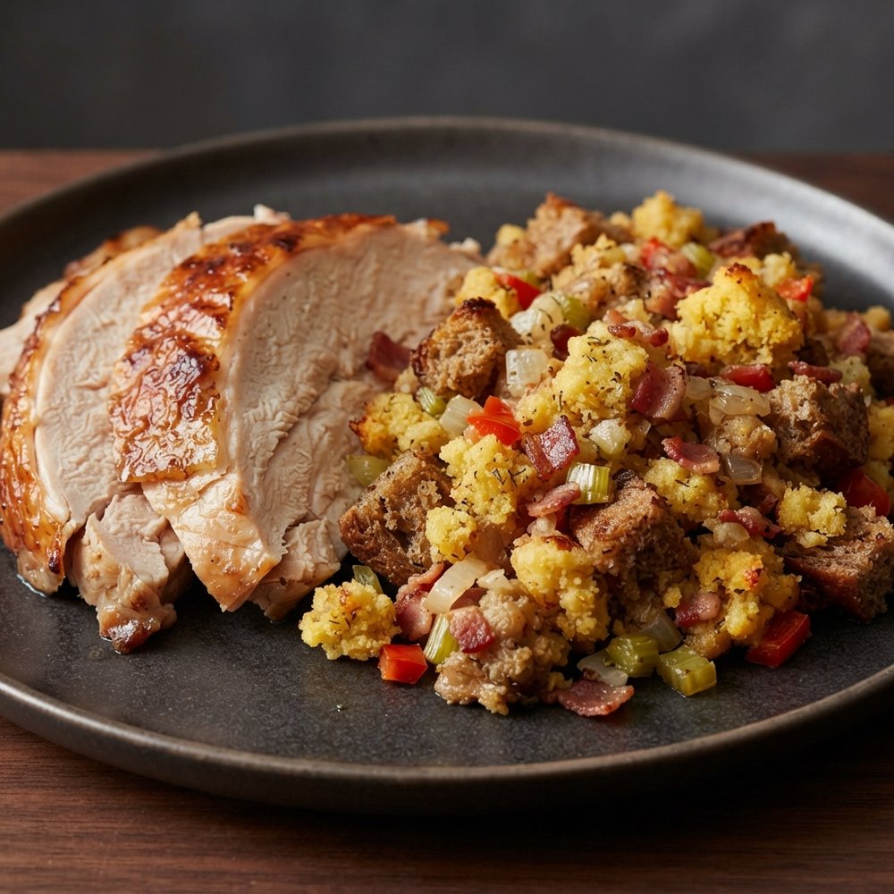 Roast Turkey with Cornbread and Rye Stuffing