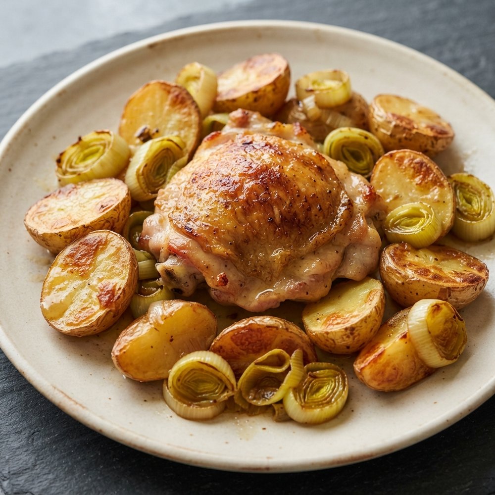 One-Pan Lemon Chicken Thighs with Potatoes and Leeks