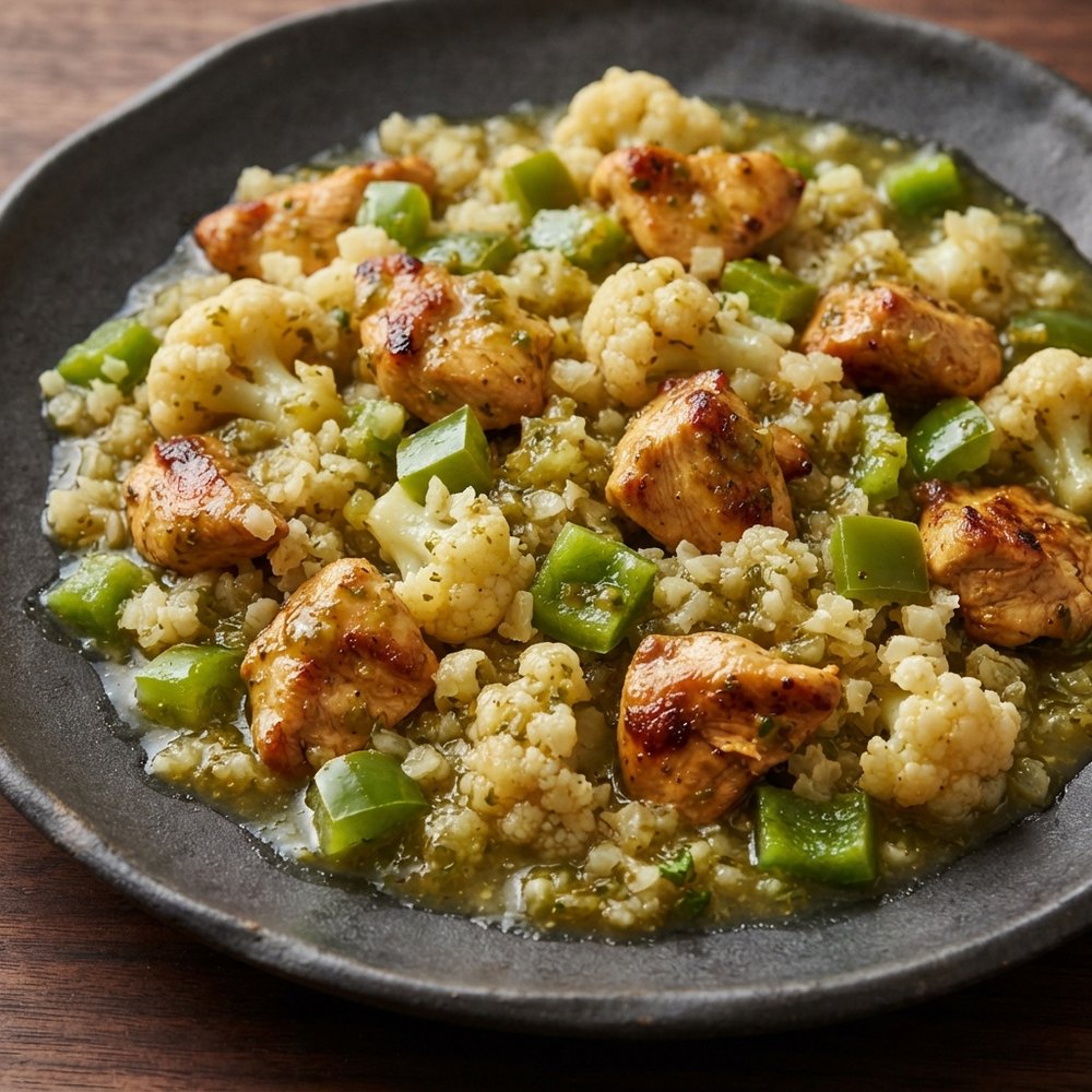 Salsa Verde Chicken and Cauliflower Rice