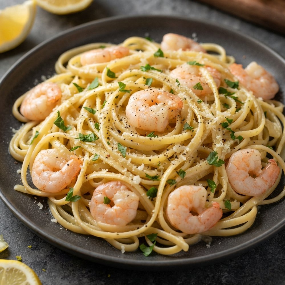 Zesty Lemon Garlic Shrimp Linguine
