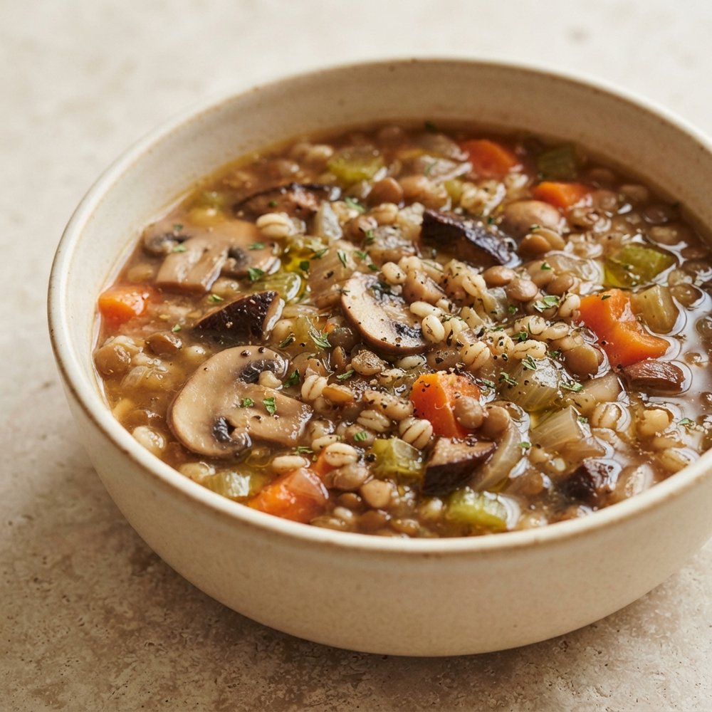 Hearty Barley, Lentil & Mushroom Soup