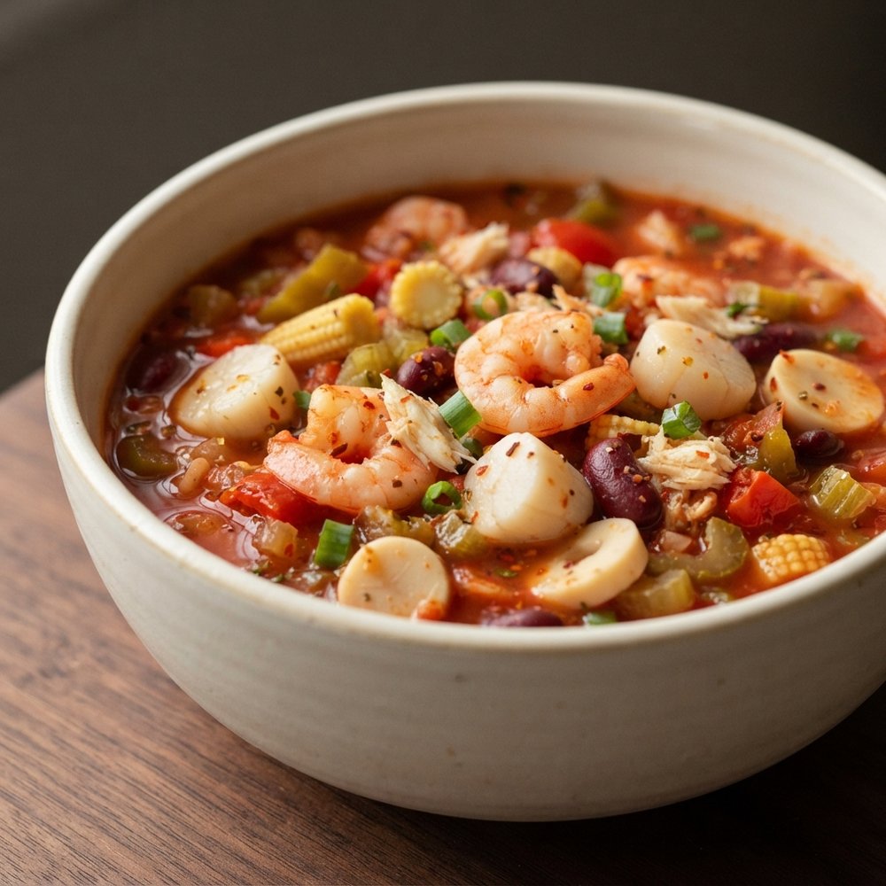 Hearty Seafood Chili with Shrimp, Crab, and Scallops