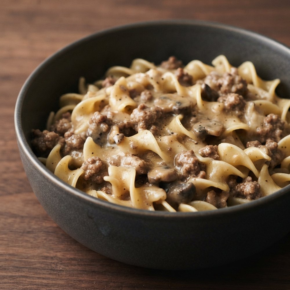Creamy Ground Beef Stroganoff with Egg Noodles
