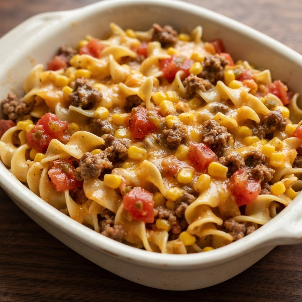 Cheesy Beef and Noodle Casserole (Tallerine)