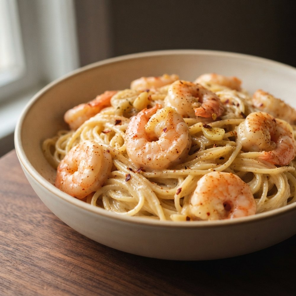 Old Bay Shrimp Alfredo with Angel Hair Pasta