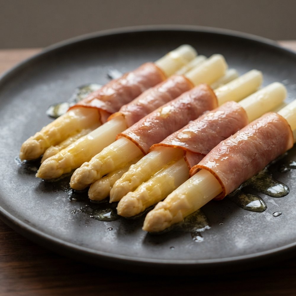 Spargel in Schinken (White Asparagus Wrapped in Ham)