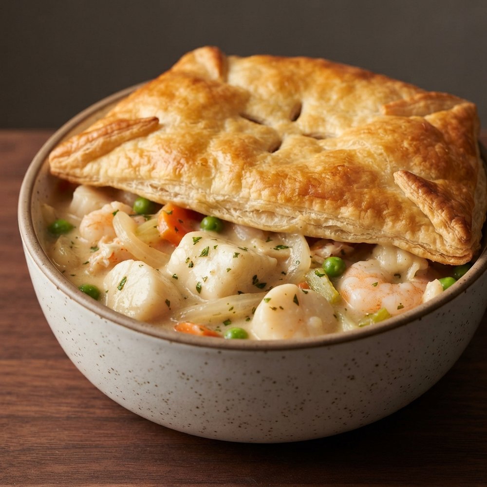 Creamy Puff-Pastry Seafood Pot Pie