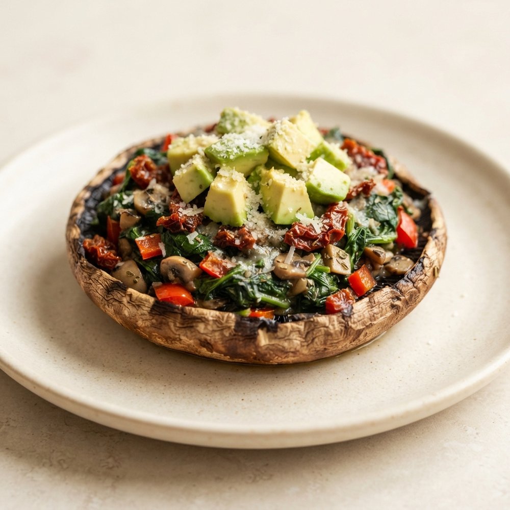 Portobello Caps Stuffed with Spinach and Avocado