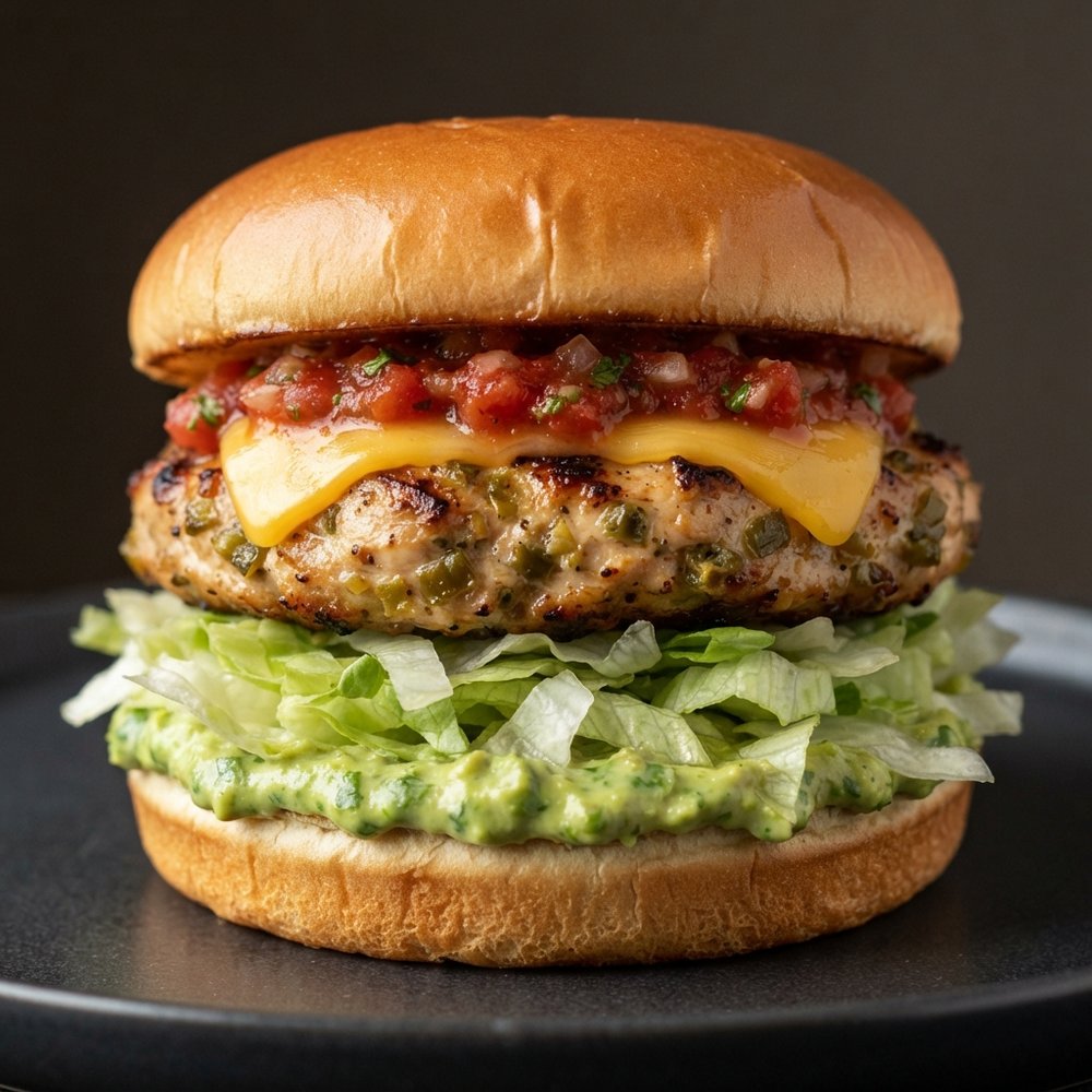 Chicken Burgers with Green Chiles