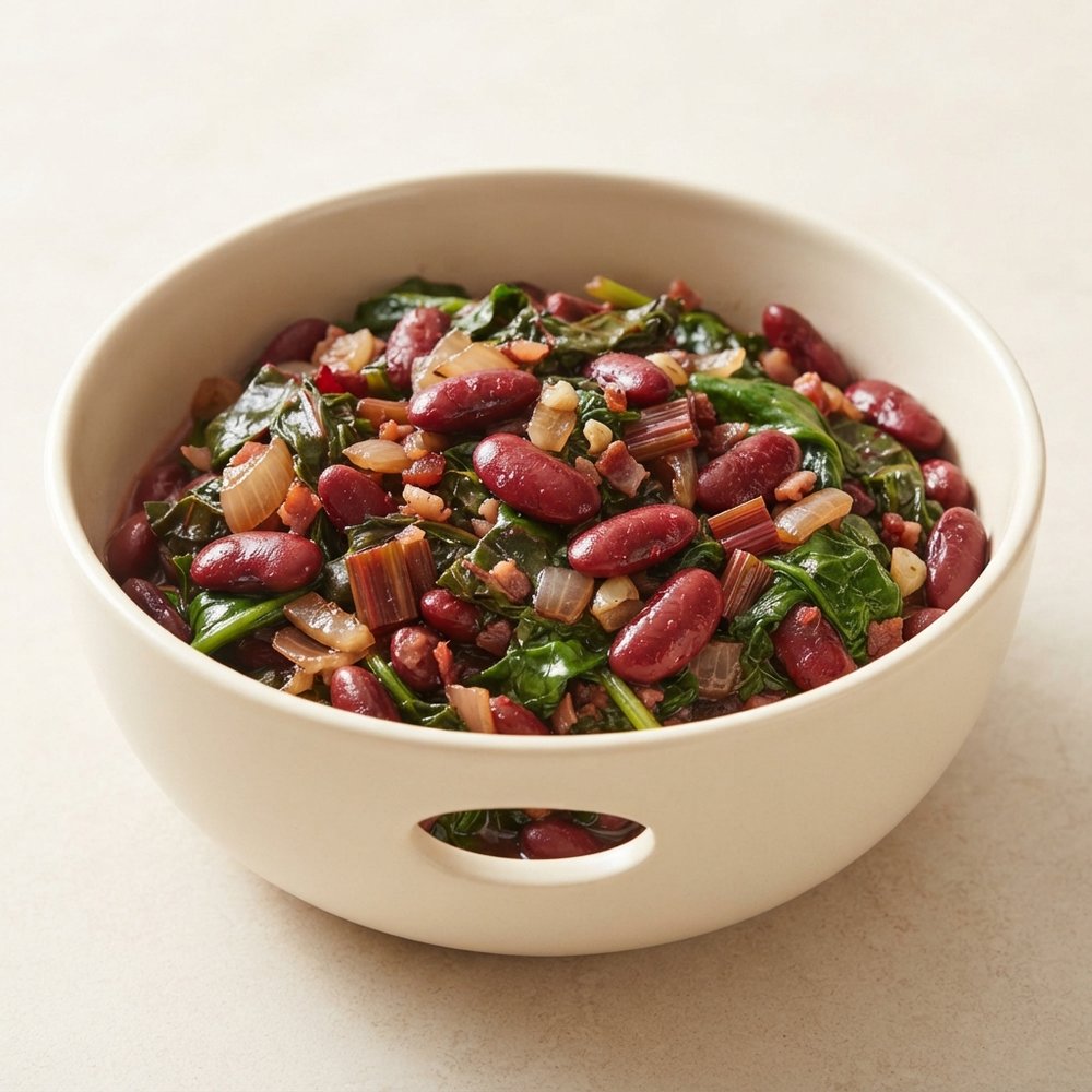 Kidney Beans with Beet Greens and Baby Spinach