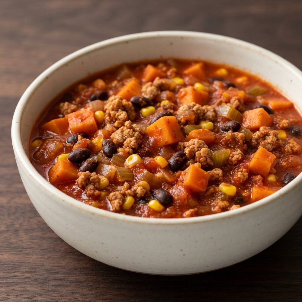 Hearty Sweet Potato & Bean Chili with Turkey and Beef