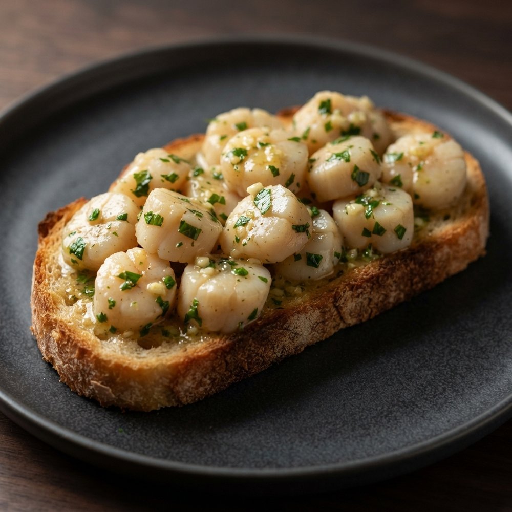 Garlic-Parsley Butter Bay Scallops on Toast