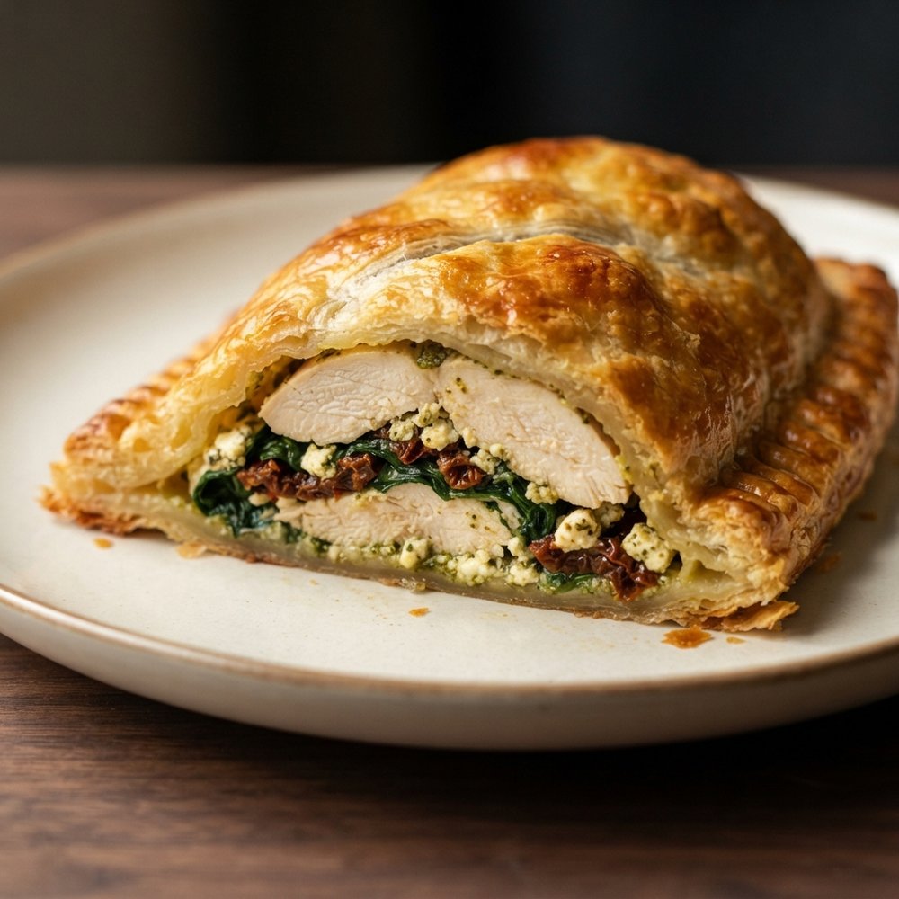 Puff Pastry-Wrapped Chicken with Mediterranean Flavors