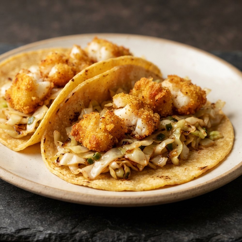 Air-Fried Crunchy Fish Tacos with Lime Slaw