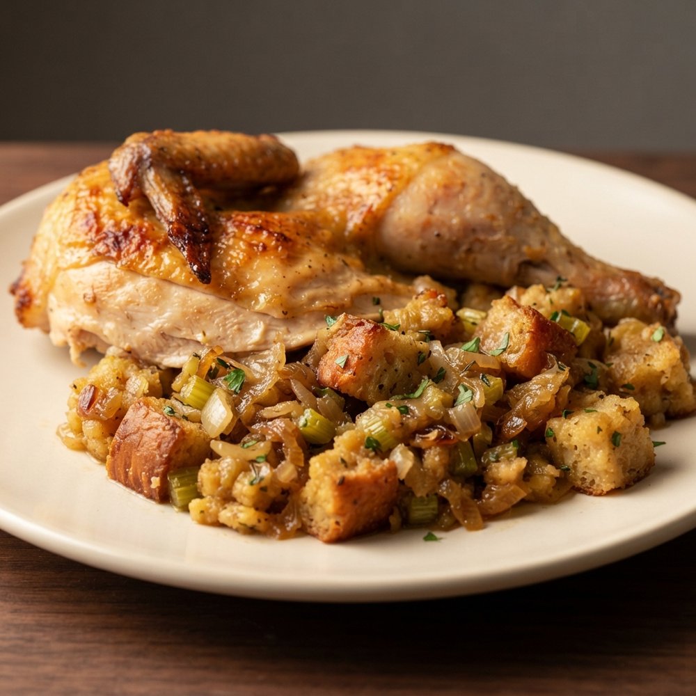 Roast Chicken with Skillet Stuffing
