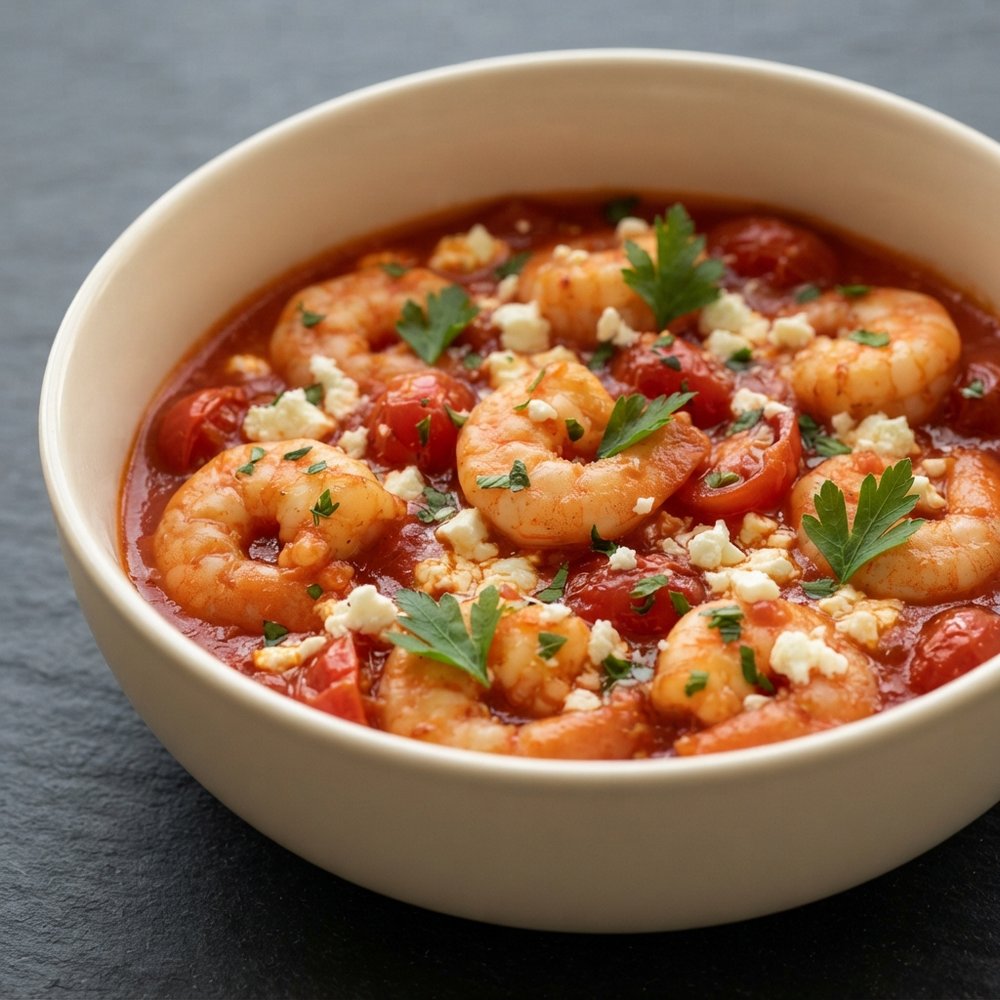 Santorini-Style Greek Shrimp with Tomatoes and Feta