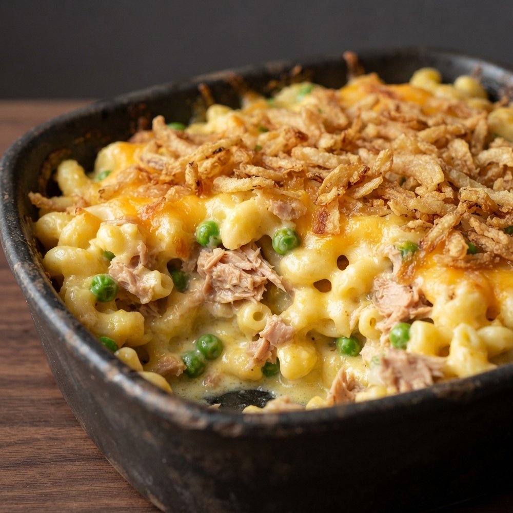 Tuna Mac-and-Cheese Bake with Crispy Onions