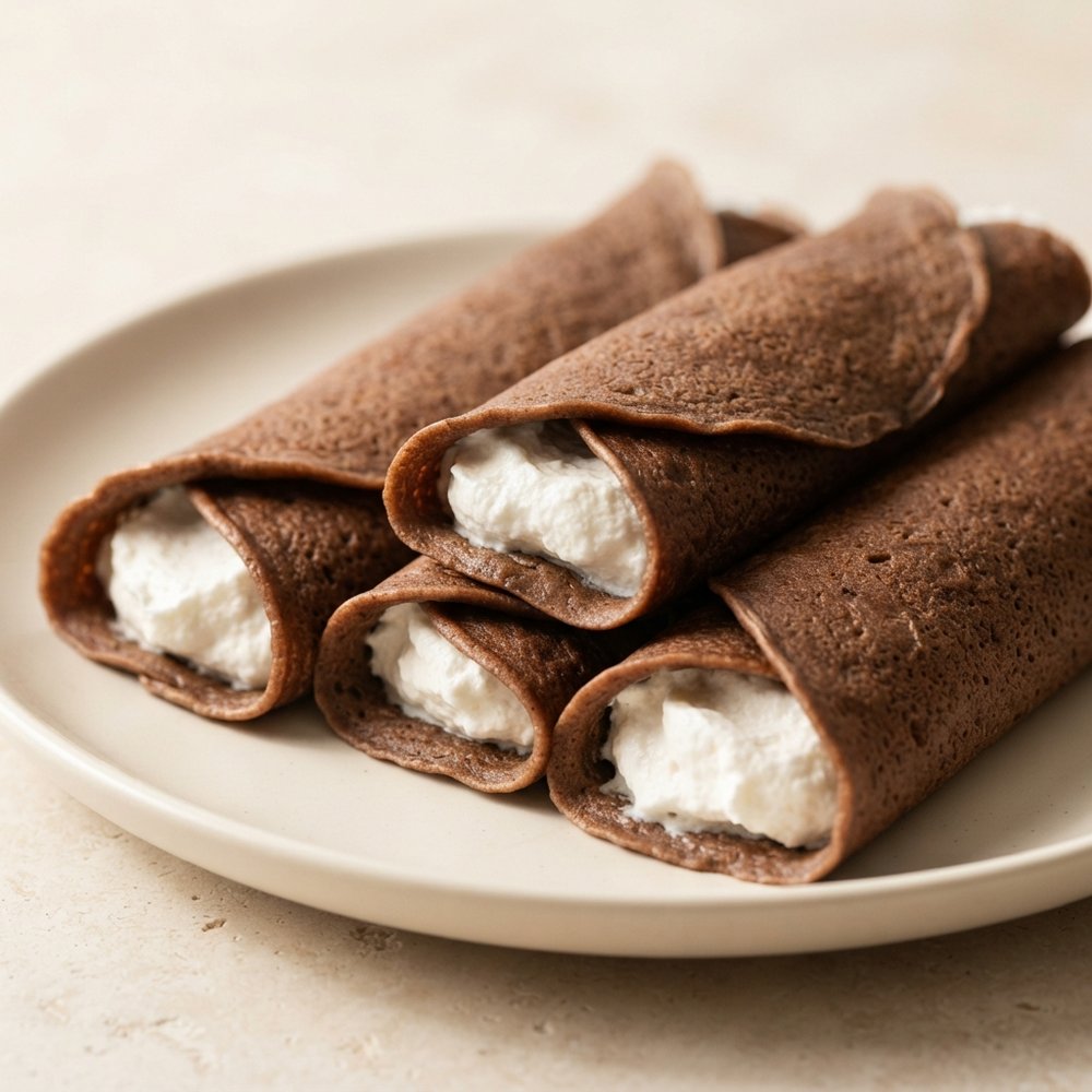 Cocoa Buckwheat Crêpes with Fluffy Coconut Cream