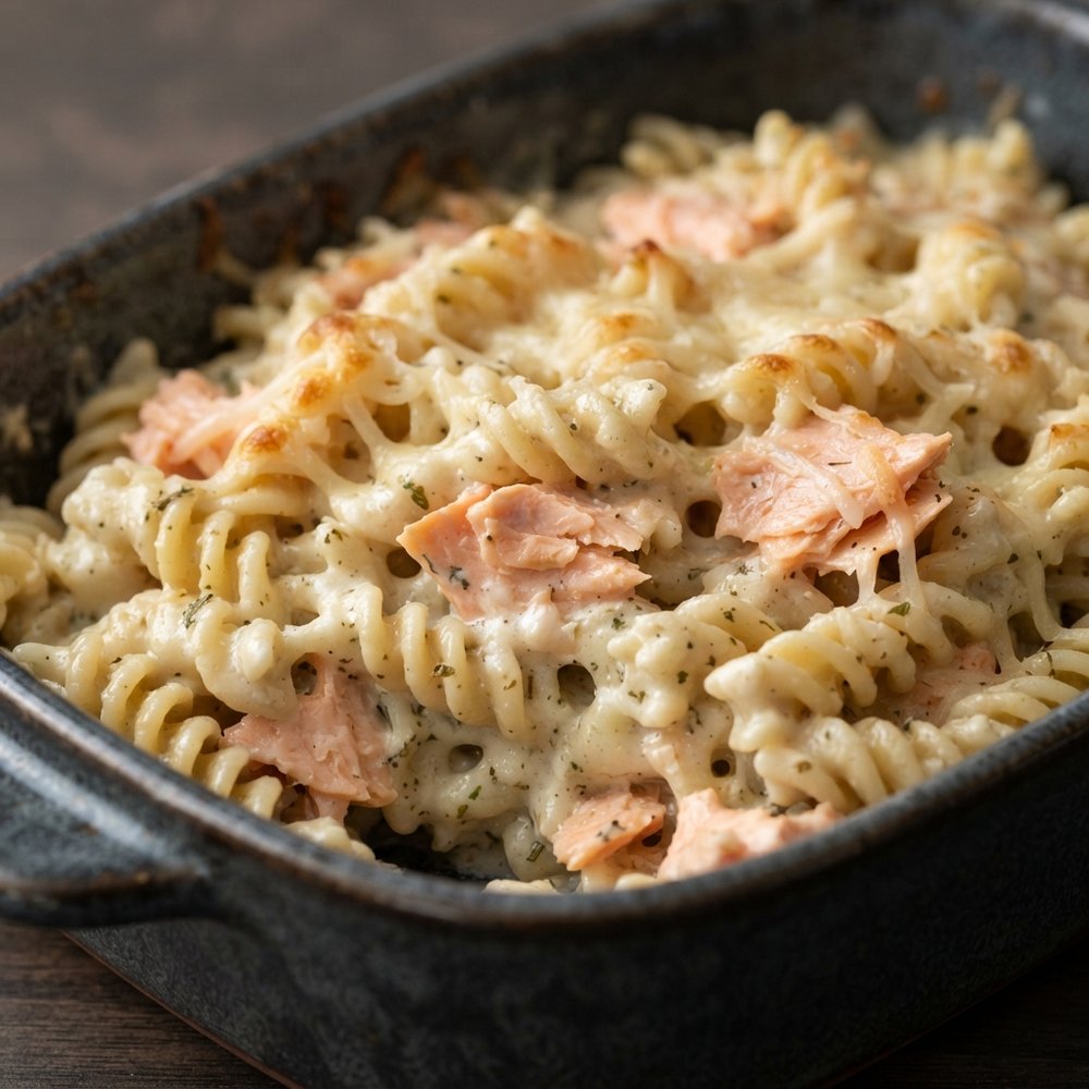 Creamy Salmon Alfredo Pasta Bake