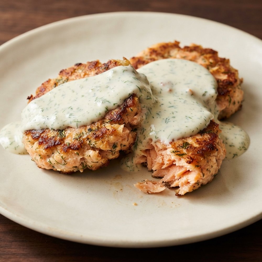 Crispy Salmon Cakes with Cool Dill Sauce