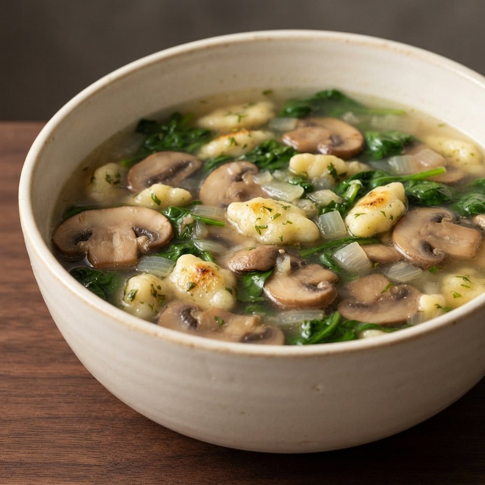 Spinach–Mushroom Soup with Herbed Spaetzle