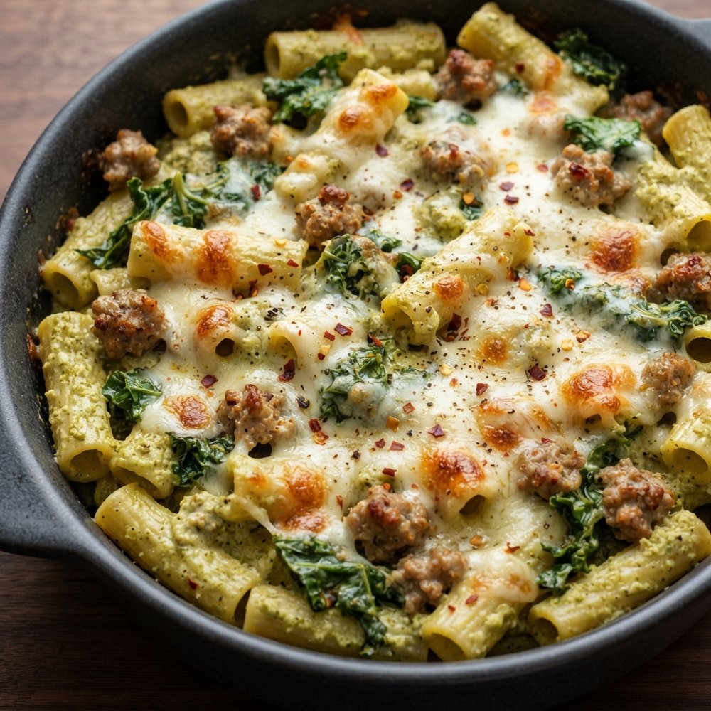 Ricotta-Pesto Pasta with Sausage and Kale