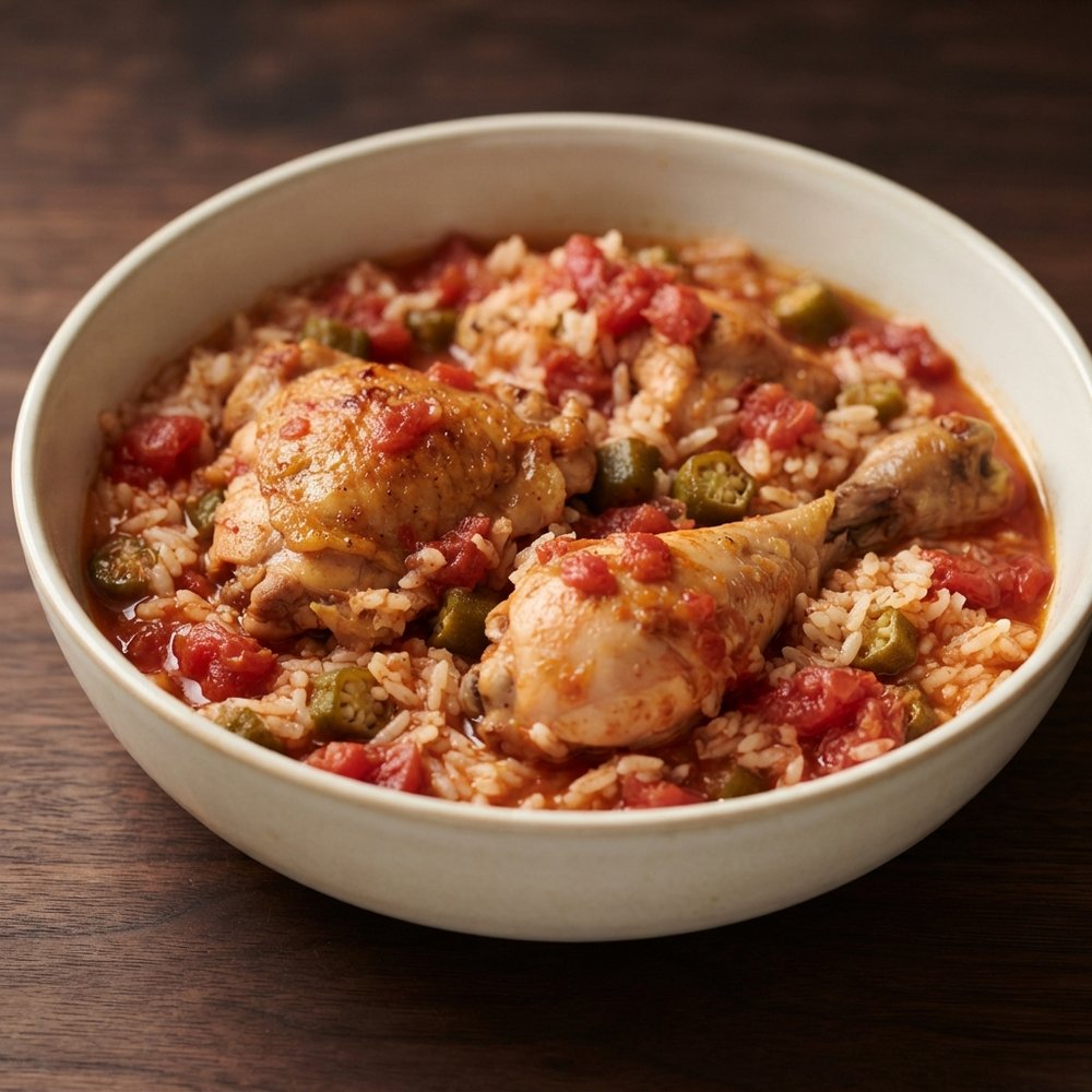 Oven-Baked Chicken with Okra and Rice