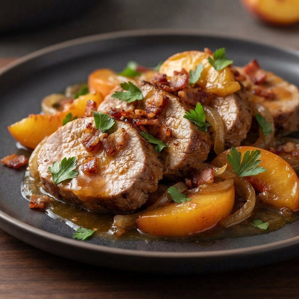 Peach-Glazed Pork Tenderloin with Bacon