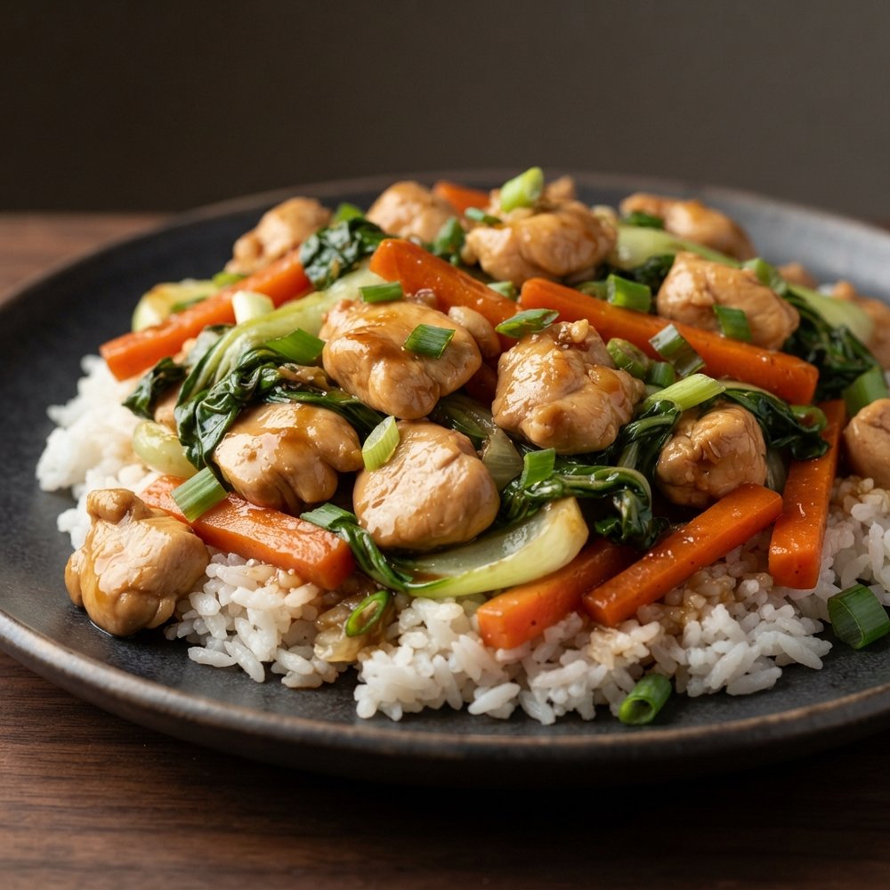 Asian Bok Choy and Chicken Salad Over Rice