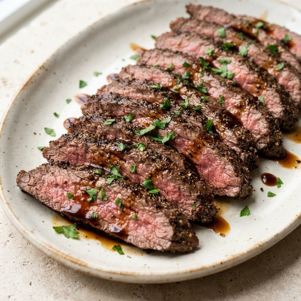 Pepper-Crusted Flat Iron with Balsamic Glaze