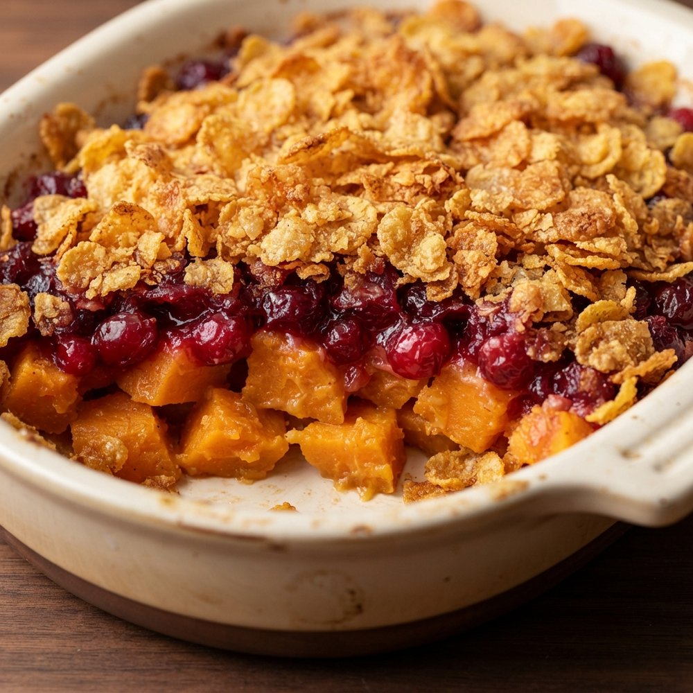 Sweet Potato and Cranberry Cornflake Casserole