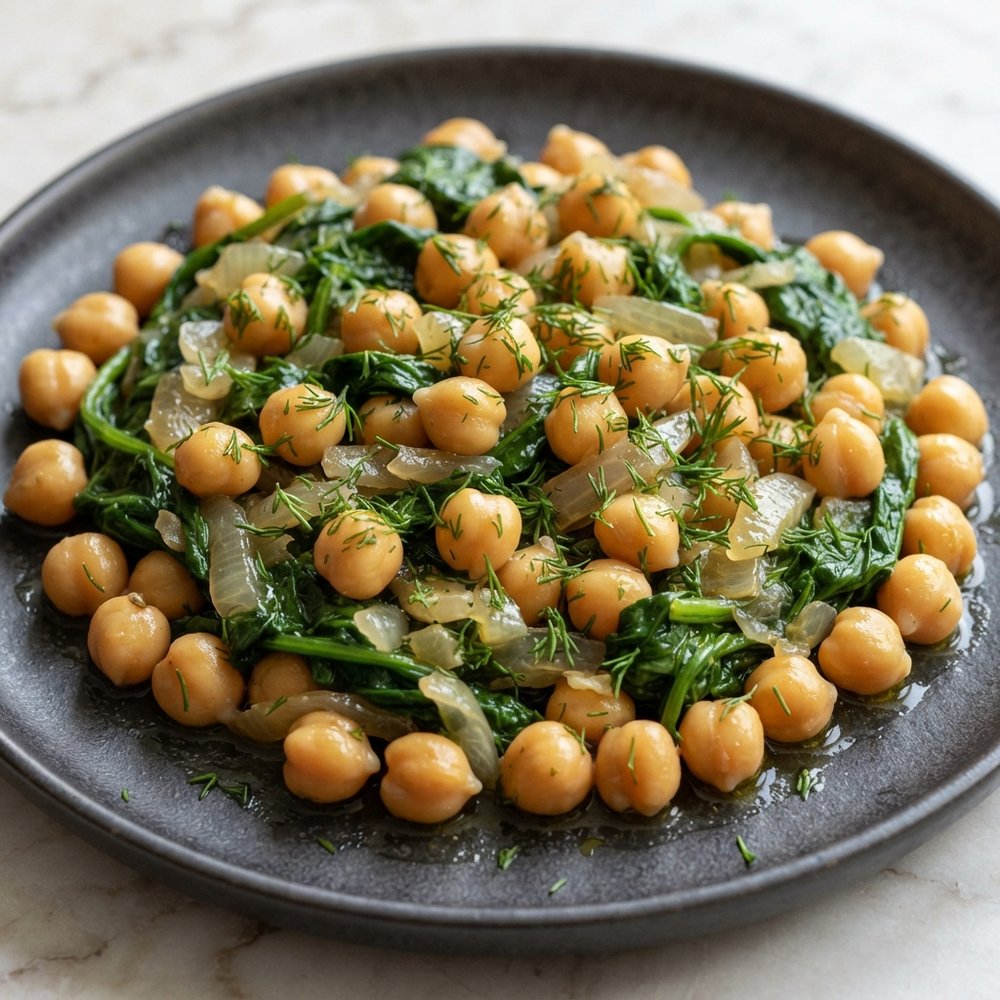 Chickpeas and Spinach with Bright Fresh Dill