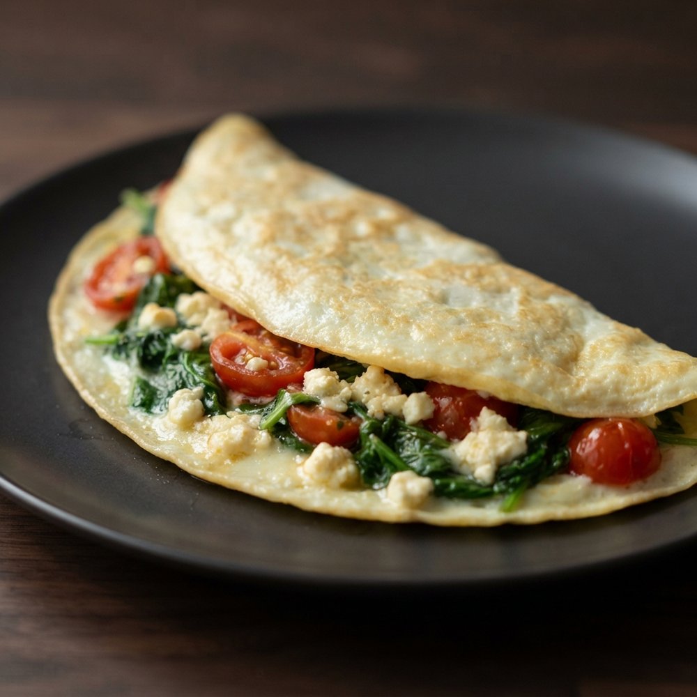 Egg White Omelet with Spinach, Tomatoes, and Feta