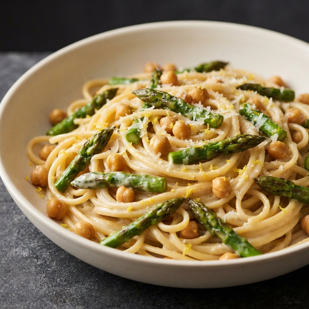 Lemon-Garlic Cream Pasta with Asparagus