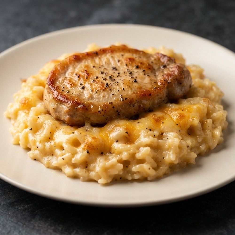 Cheesy Rice and Pork Chop Bake