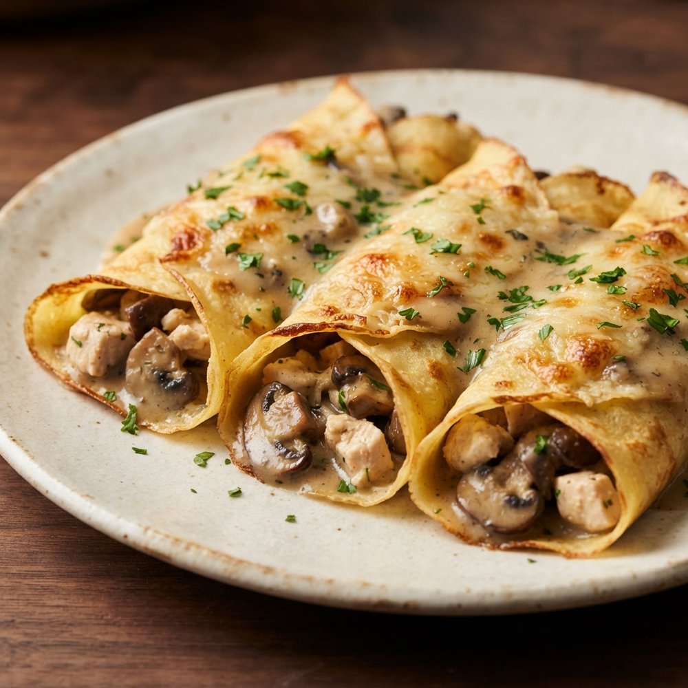 Chicken and Mushroom Crepe Parcels