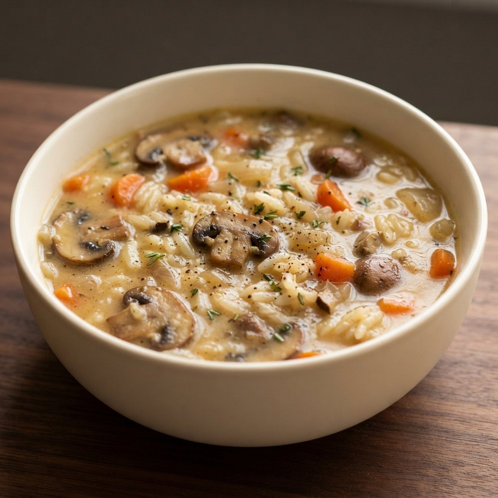 Creamy Cremini Mushroom Rice Soup