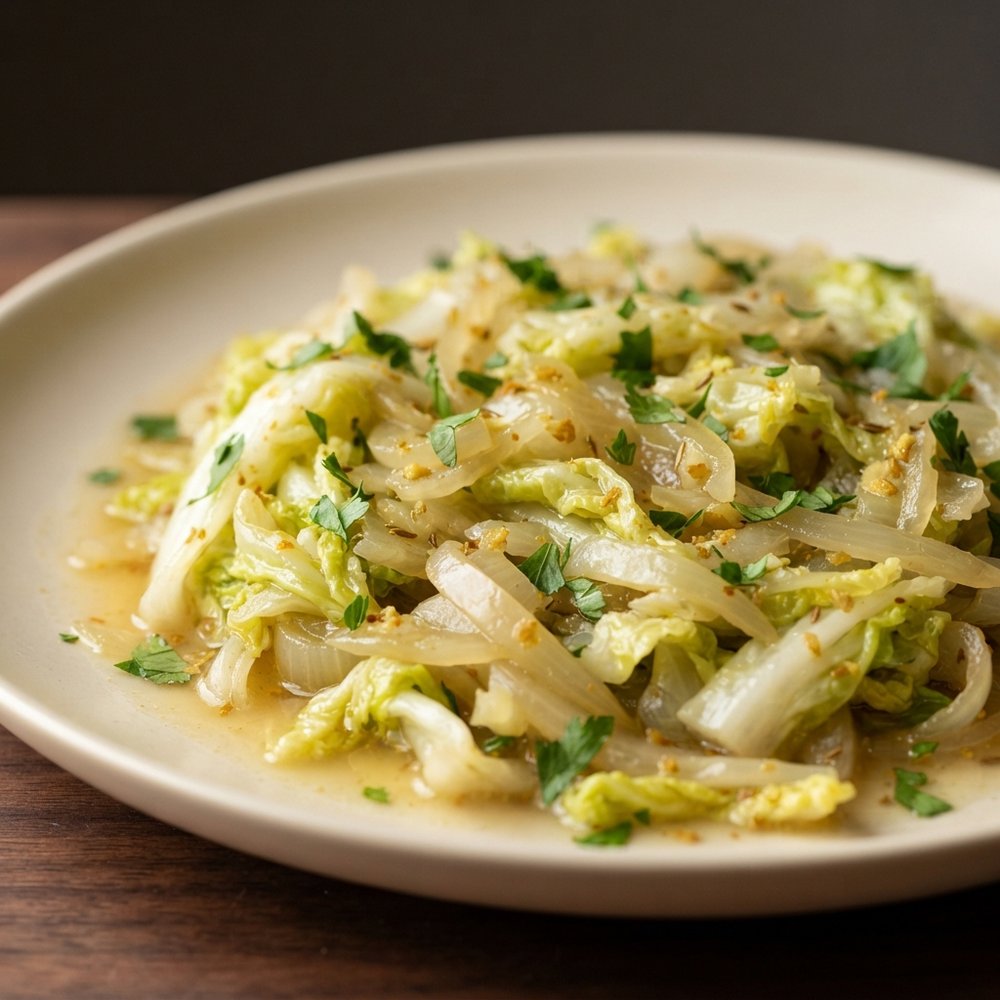 Stir-Fried Napa Cabbage with Onion and Herbs