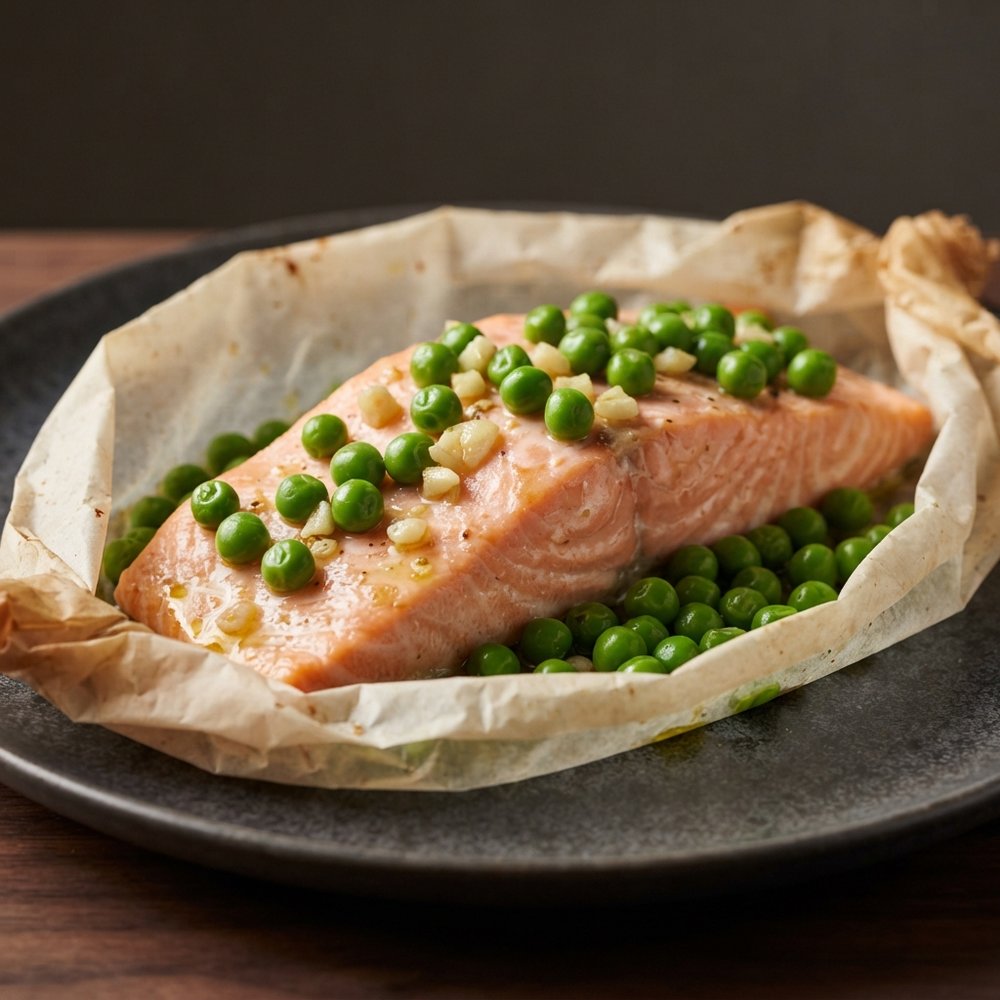 Salmon en Papillote with Peas, Garlic, and Lemon