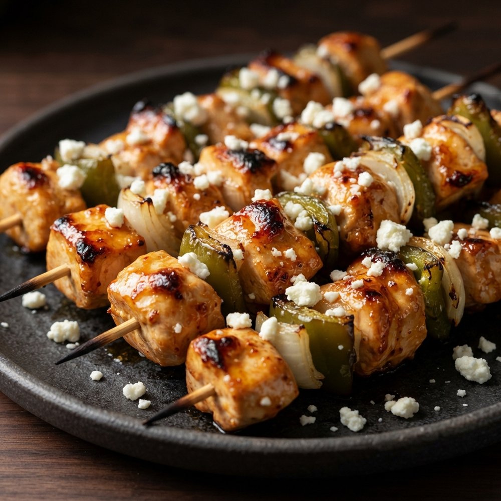Spicy Hot Honey Chicken Skewers with Feta