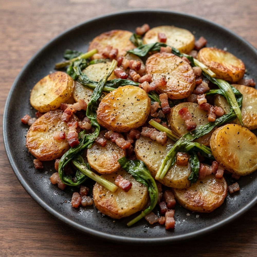 Skillet Fried Potatoes with Bacon and Ramps