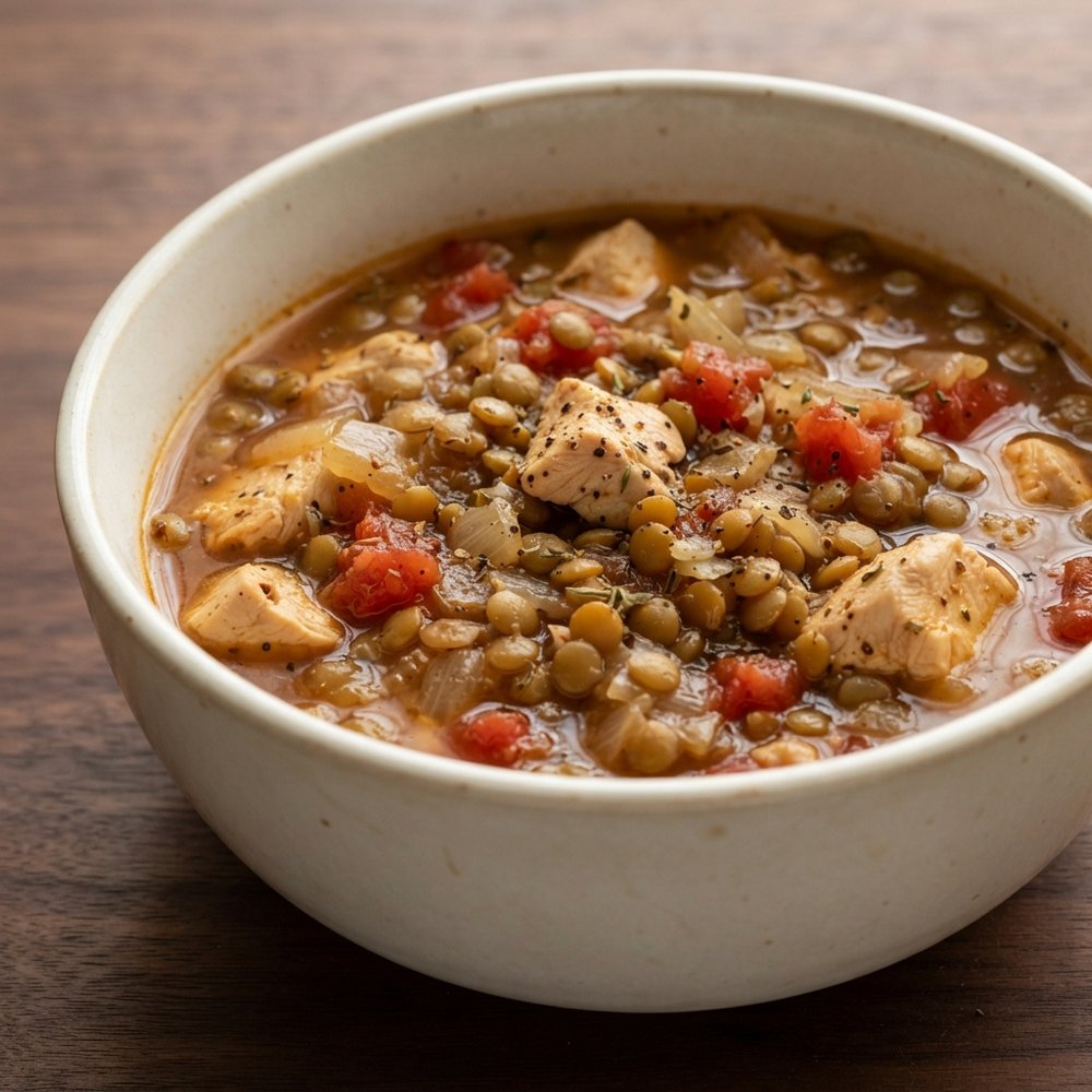 Crockpot Chicken and Green Lentil Soup
