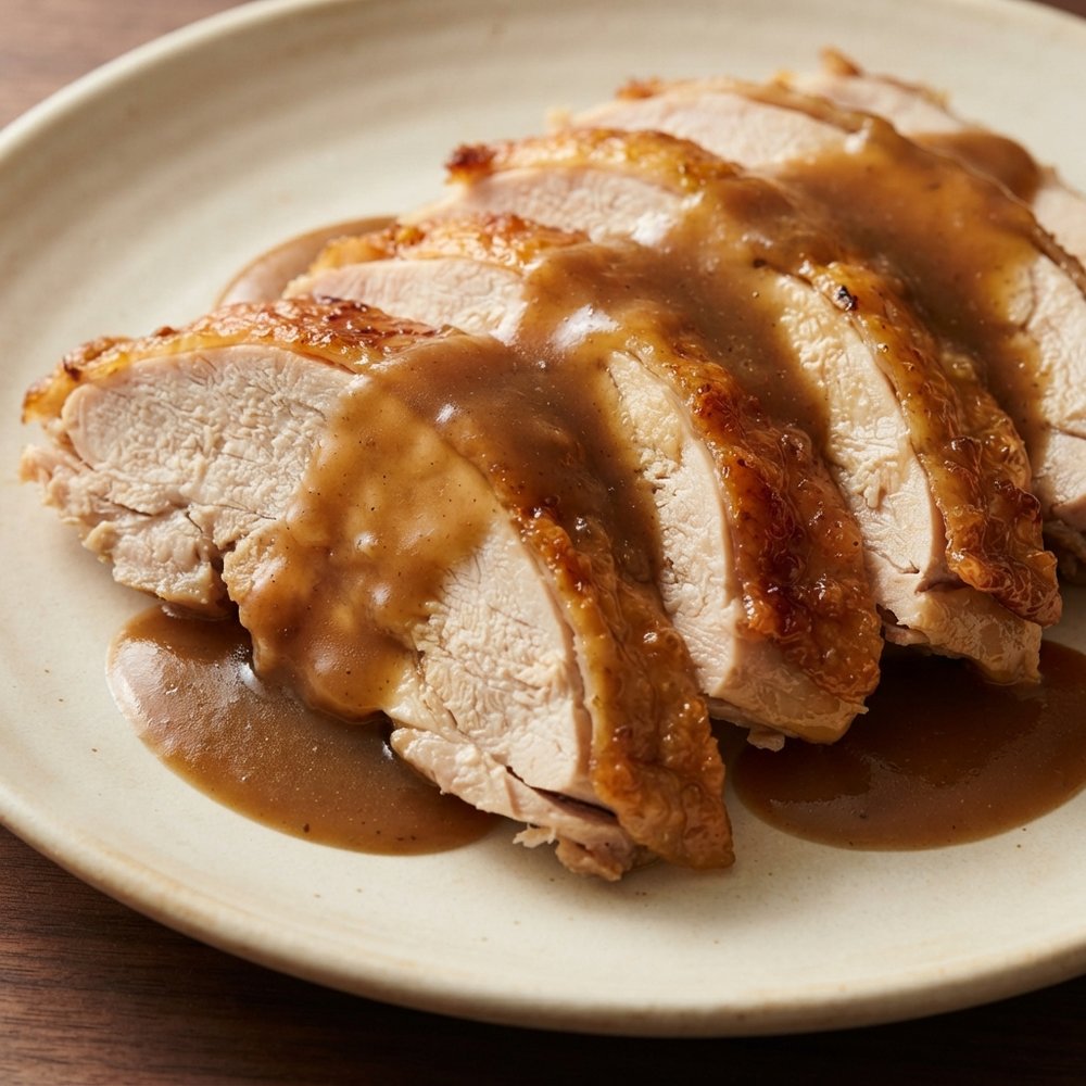 Brined Roast Turkey with Pan Gravy